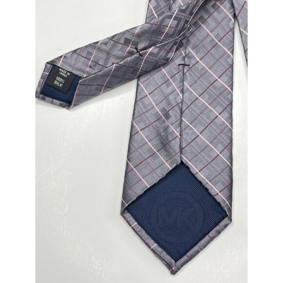 Michael Kors Men’s Gray Pink Purple Plaid Silk Tie - Picture 8 of 11